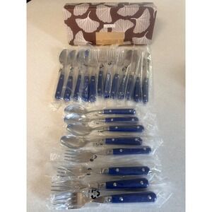 Ginkgo Le Prix 20pc Flatware Set Bright Blue Stainless Steel Service for 4 NEW